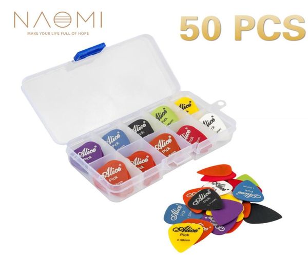 Naomi Gitar Seçimleri 50pcs Akustik Elektro Gitar Seçimleri Melekler Picks Case Çeşitli Rastgele Kalınlık Gitar Parçaları Accessories9864901