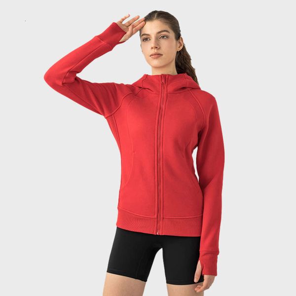 Lu Lu Cappotto Felpa con cappuccio Align T-shirt da donna con giacca Autunno Inverno Spessa con cappuccio Sport Yoga Limone LL Giacca da palestra Slim Fit Foro per il pollice Outdoor Corsa a maniche lunghe