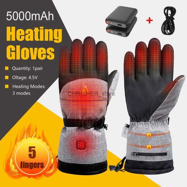 Gants de ski Gants chauffants alimentés par batterie hiver moto thermique étanche écran tactile chauffe-mains gants chauffants pour le cyclisme ski L23118