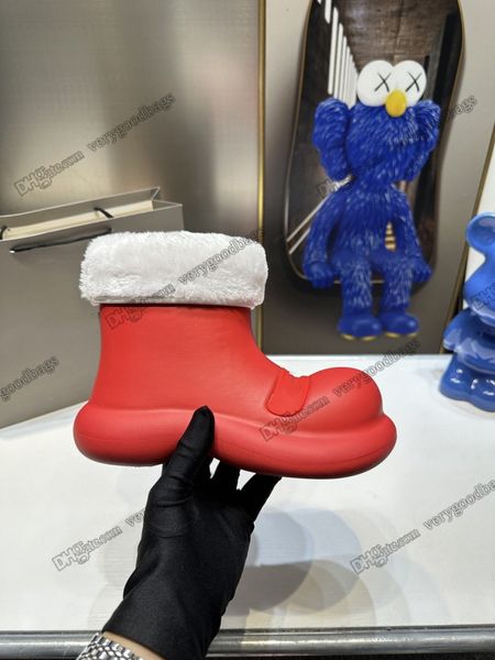 Designer Damen Trooper Stiefel Fell Pelzstiefel Puppenkopf Alphabet Regen Gummistiefel balencigaity Designer Winter Wasserdichte rutschfeste EVA Regen Plateaustiefel