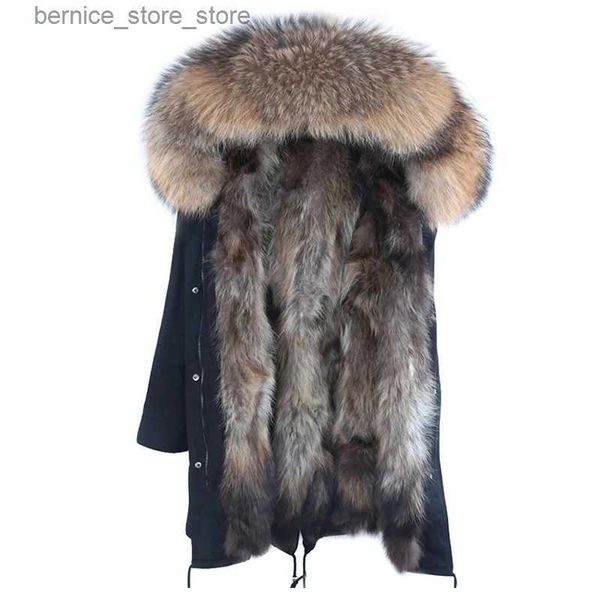 Pelliccia da uomo Pelliccia sintetica Uomo Parka Giacca invernale elegante Lunga Streetwear Cappotto di vera pelliccia russa Collo di pelliccia di procione naturale Cappotto spesso caldo con cappuccio Q231212