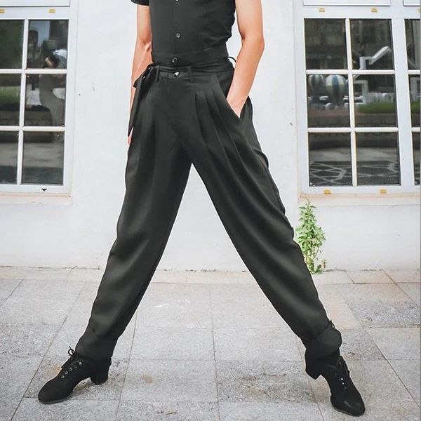 Palco desgaste padrão nacional calças de dança latina masculino salão de baile / salsa / cahcha / tap prática terno competição calças pretas