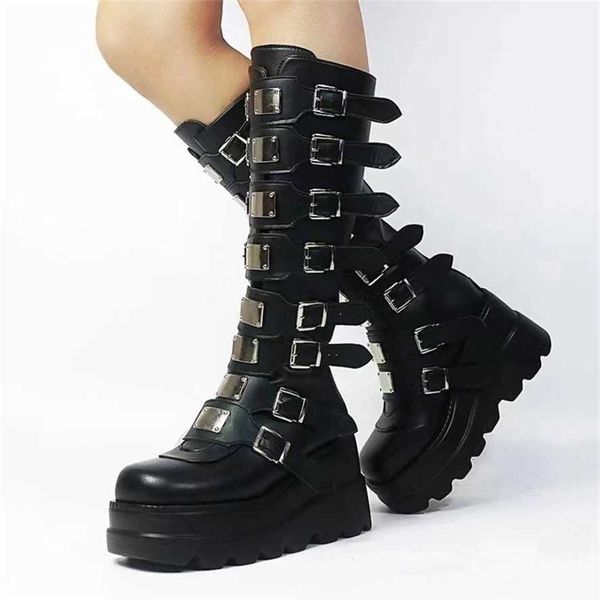 Женские ботинки с пряжкой на толстой подошве, новые готические женские ботинки на высоком каблуке в стиле панк, Spicy Knight 230830