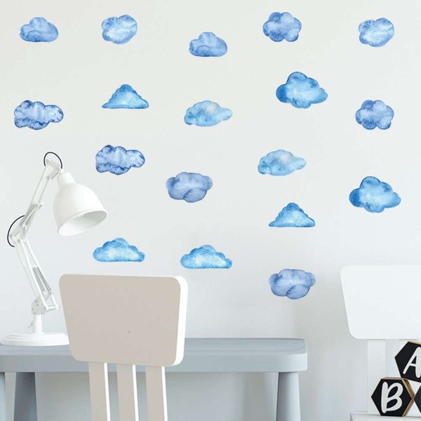 Autocollants muraux aquarelle nuages bleus, 18 pièces/ensemble, sparadrap muraux pour chambre d'enfants et bébé, décoration murale décorative pour meubles, pvc