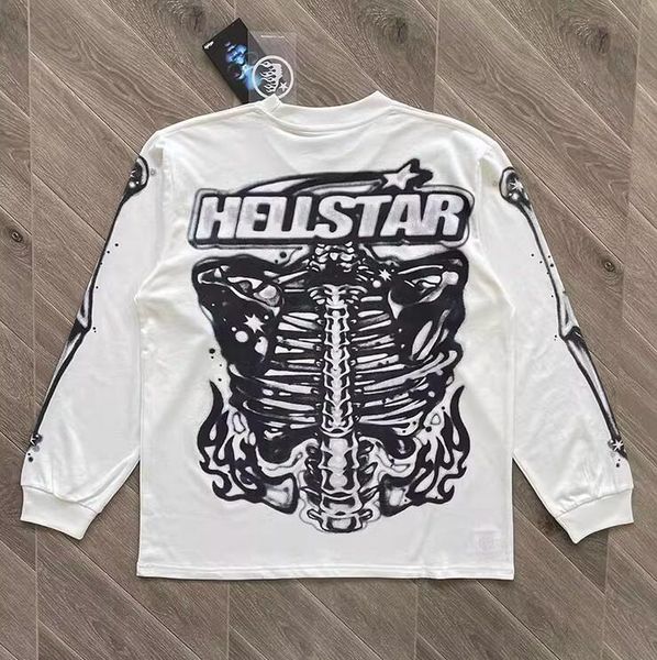 Hellstar tişörtler tasarımcısı uzun kollu gömlek hava fırçalı kemikler baskılı erkekler artı tişört rapçi heavy zanaat unisex tshirts üstleri kadınlar büyük boy tişört