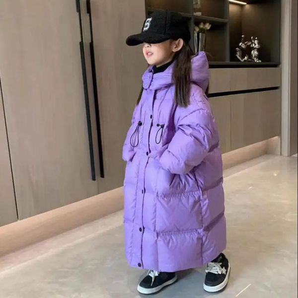 Piumino Abbigliamento invernale Ragazze adolescenti Piumini Stile lungo Bambini Cappotti di cotone con cappuccio Cappotti larghi Giacca a vento per bambini 231214