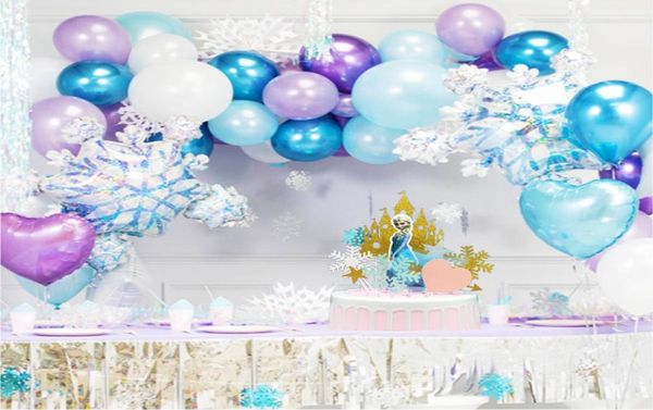 85 pçs gelo princesa floco de neve balões folha guirlanda festa de aniversário decoração crianças menina gelo neve princesa festa de aniversário suprimentos t6775293