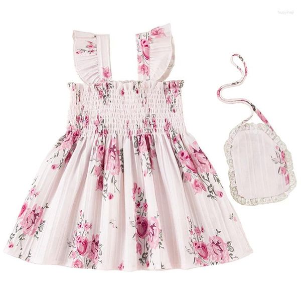 Vestidos da menina 2 peças verão roupas da criança moda coreana bonito flores sem mangas algodão infantil princesa vestido saco do bebê BC1353-1