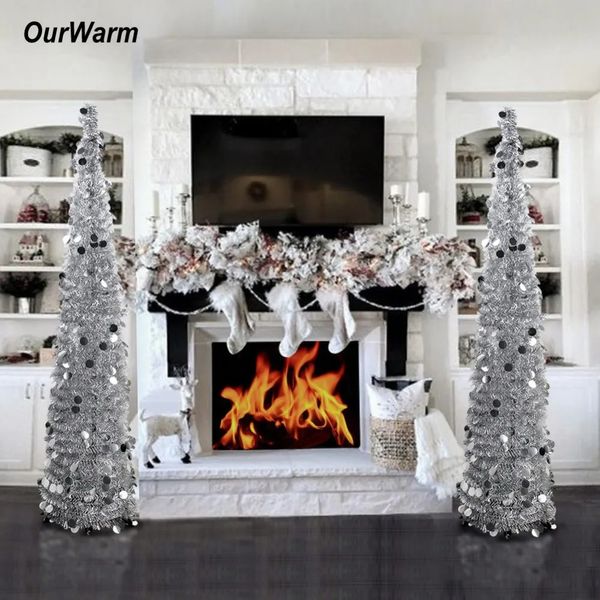 Weihnachtsdekorationen OurWarm Dekoration Weihnachten 150 cm Bling Pailletten Weihnachtsbaum Künstliches Lametta Pop Up Weihnachtsbaum Jahr Weihnachtsdekoration 231213