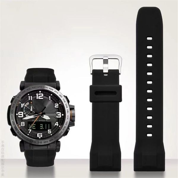 Para casio PRG-650 PRW-6600Y-1A9 PRG600 610 pulseira de silicone à prova d' água substituir borracha 24mm preto azul pulseira de relógio acessórios2599