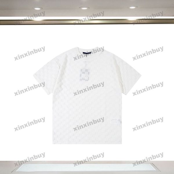 xinxinbuy Herren Designer-T-Shirt, kariertes Jacquard-Handtuch, kurzärmelig, Baumwolle, Damen, Schwarz, Weiß, Blau, Grau, Khaki, XS-L