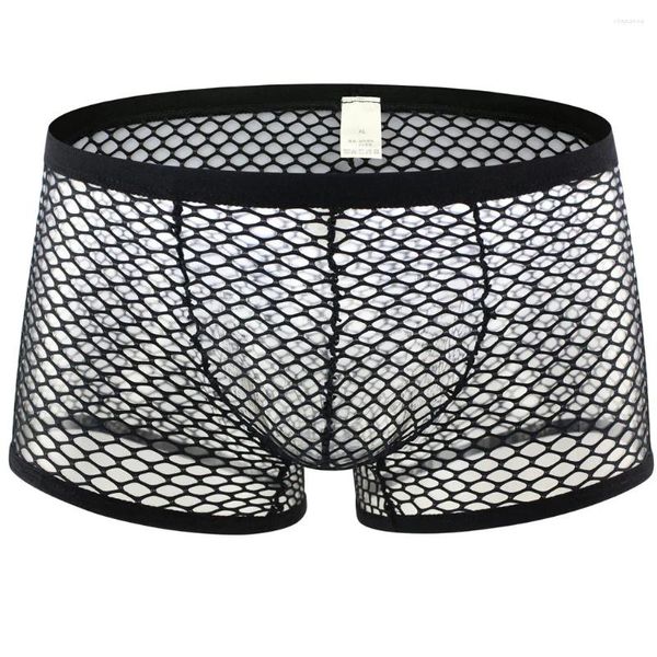 Mutande Boxer da uomo Pantaloncini a rete Trasparenti Uomo Boxer in nylon sexy Intimo maschile Gay Divertente Maglia Clubwear Lingerie erotica YL