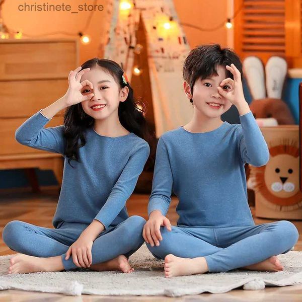 Pijamas outono inverno roupa interior térmica terno meninas conjuntos de roupas meninos conjuntos de pijama bebê sem traço quente sleepwear doces cores crianças roupas r231214