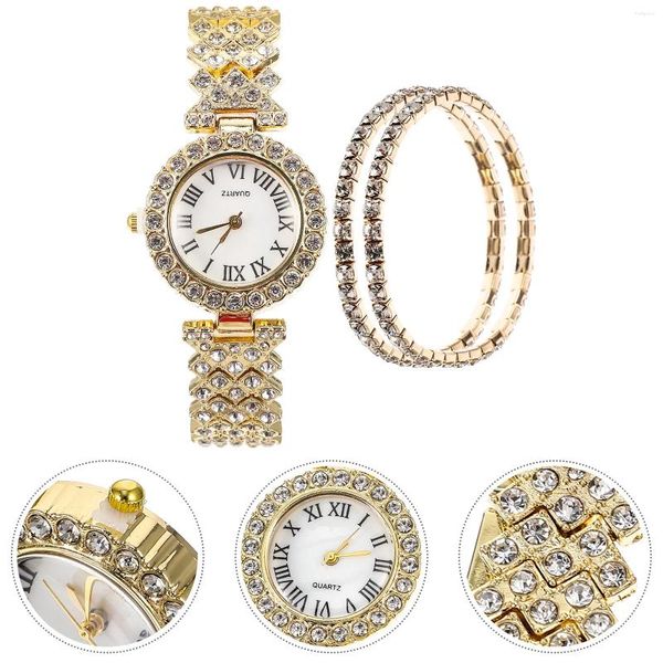 Armbanduhren 2 Stück Quarzuhr Armband Sterling Silber Armbänder für Frauen Shiny Lady Uhren Mode Mädchen Edelstahl Frau