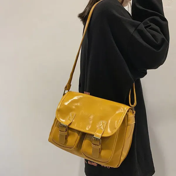 Sacos de noite Pele de cera de óleo retro vários bolsos saco pu couro crossbody para mulheres tendência lateral bolsa de ombro