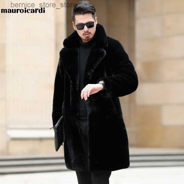 Casaco masculino de pele sintética Mauroicardi inverno longo preto grosso quente fofo macio casaco de pele falsa masculino manga comprida lapela plus size moda coreana 4xl 5xl q231212