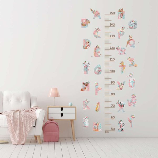 Animaux Alphabet anglais mesure de la hauteur autocollants muraux tableau de croissance règle stickers muraux pour chambre d'enfants chambre à coucher peintures murales de chambre d'enfant