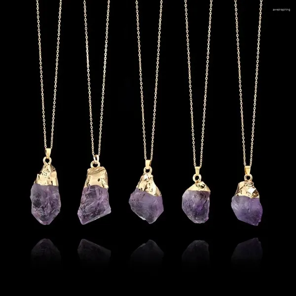 Ожерелья с подвесками из натурального фиолетового кристалла, драгоценного камня, кварца, друзы, ожерелье Рейки, декор из целебного камня, болтающееся аметист, минеральное колье