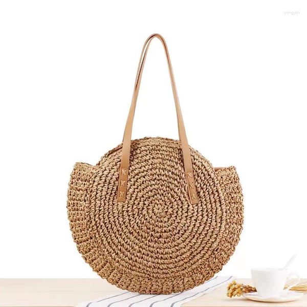 Borse da sera Borsa estiva rotonda in paglia di vite 2023 Borsa da spiaggia casual intrecciata a mano Borsa da viaggio a tracolla di grande capacità da donna Stile bohémien