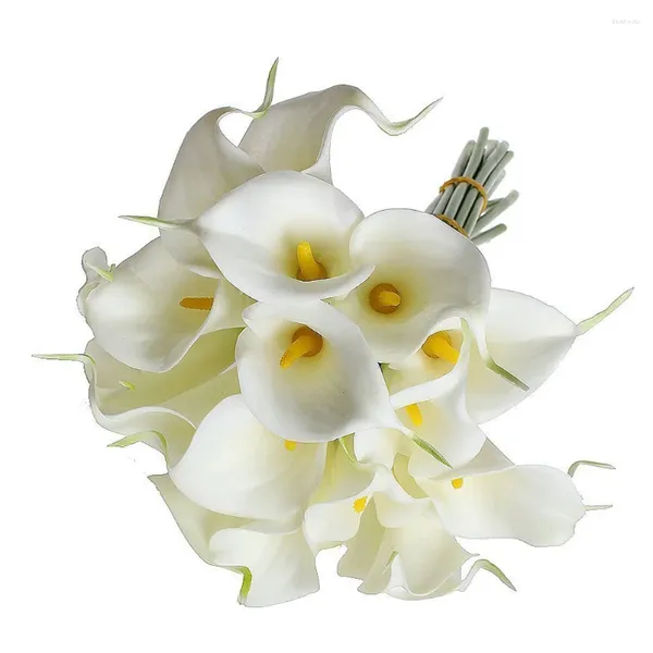 Flores decorativas Lily Calla Artificial Flower Wedding Bouquets Bouquet Bridal Fake Touch Real Touch Branco Dama ARUM LATEX FRESCO