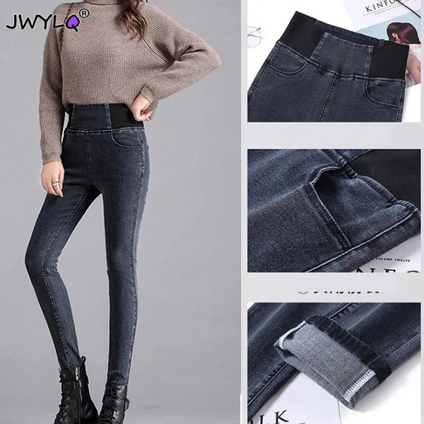 Calças de brim femininas primavera outono básico oversize 40kg-100kg mulheres magras coreano estiramento magro streetwear lápis calças jeans mãe pantalones