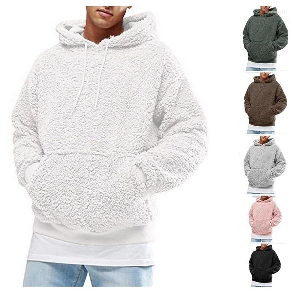 Herren Hoodies Warm Kapuzenkragen Pullover Mode Pullover Kaschmir Langarm Einfarbig Kleidung Mann