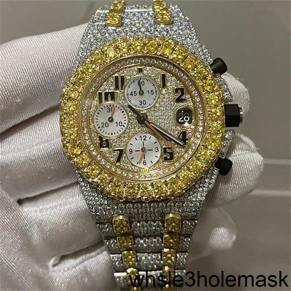 AP 10a Orologi di design Royal Silver Moissanite Pietre dorate Orologio di prova con diamanti Versione movimento automatico Eta Cronografo bicolore completamente ghiacciato di lusso