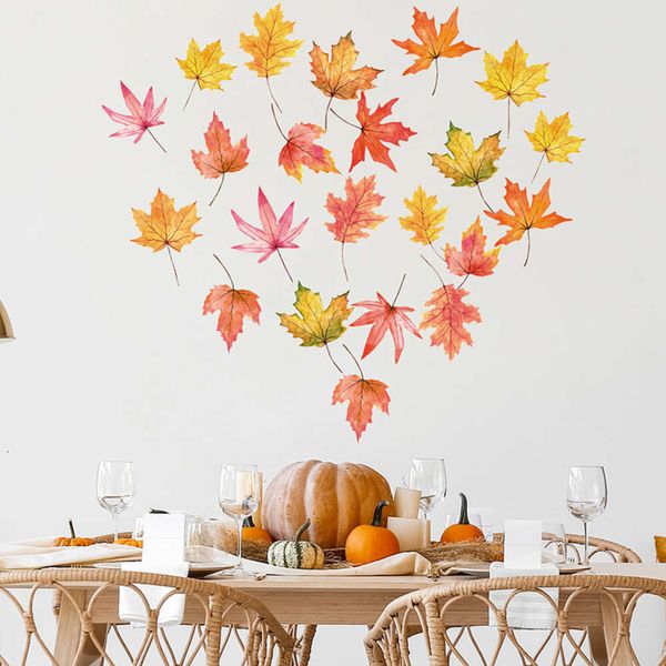 18 pezzi/set adesivi murali foglie d'acero felice autunno autunno per la cucina decorazione della stanza del festival adesivi murali per la decorazione del vetro della finestra