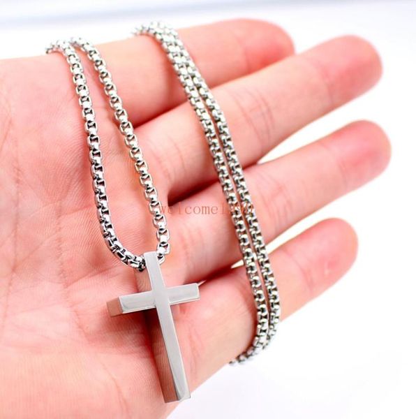 Schmuck silberfarben Edelstahl poliert riesige Kreuz Anhänger Halskette 24 Zoll 3 mm Rolo Box Kette für Damen Herren Weihnachtsgeschenke5638506