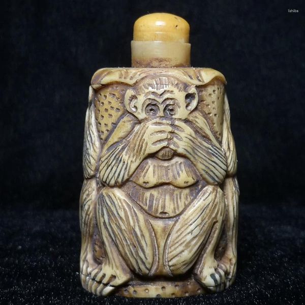 Bottiglie CULTUER ART 2.9 In Collezione Asiatico Cinese Antica Intagliata A Mano Bella Scimmia Animale Statua Tabacco da Fiuto Decorazione da Scrivania