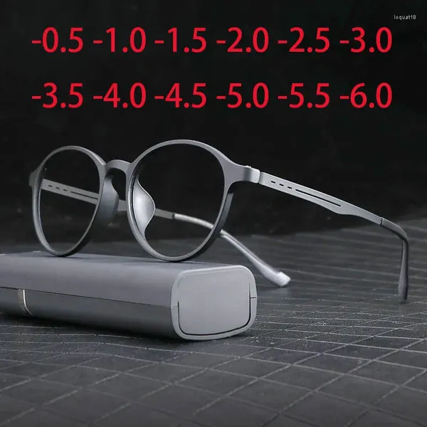 Occhiali da sole Eleganti occhiali miopia rotondi vintage TR90 con protezione UV leggera e confortevole Occhiali miopi da 0 -0,5 -0,75 a -6
