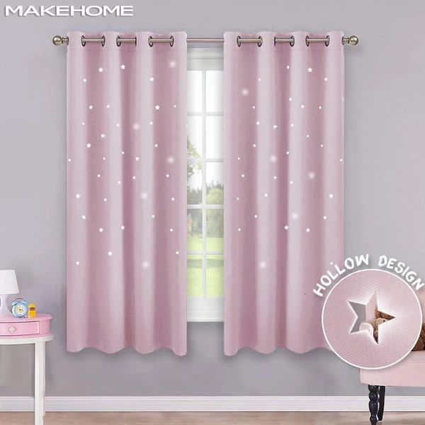 Cortina MAKEHOME oco estrelas cortinas blackout para crianças quarto sala de estar três camadas tecidos janela cortinas decoração de casa estrelas tule 231213