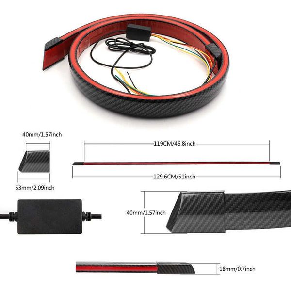 Universal de fibra carbono multifuncional tronco spoilers tira luz led 1.2m exterior do carro spoiler traseiro sinal volta lâmpada freio atacado