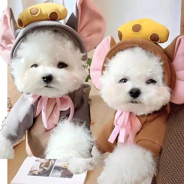 Costumi per gatti Chrisrmas Dog Pet Costume Felpe con cappuccio Vestiti in pile caldi Cappotto Simpatico mouse Accessori cosplay