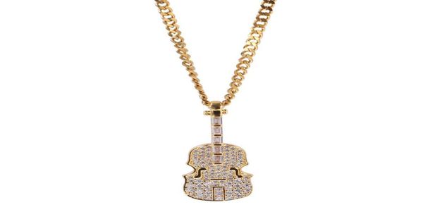 Joias de hip hop em forma de violino transparente T CZ zircões pingente colar banhado a ouro com corrente para homens mulheres bom amante presente rapper j5558080