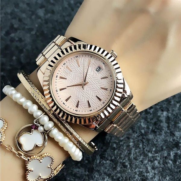 Модные брендовые часы M с дизайном для женщин, простой стиль, металлический стальной ремешок, календарь с датой, кварцевые наручные часы M71280c
