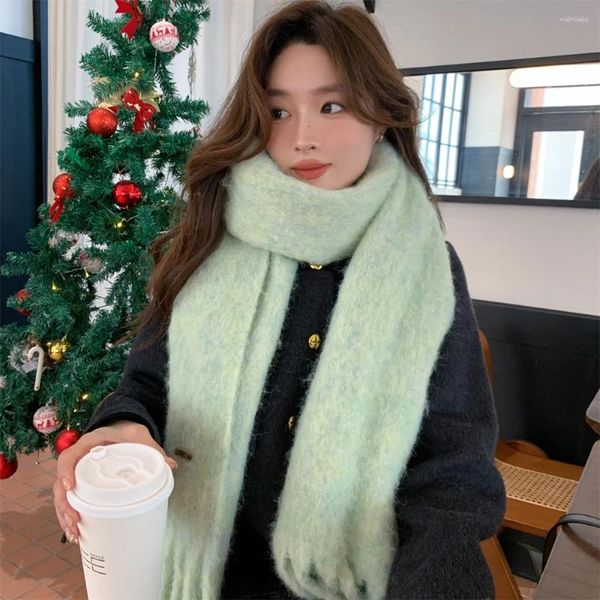 Schals Luxus Solid Color Mohair Schal Frauen Weiche Wickel Winter verdickter warmer flauschiger Schal Korean Big Quaste Cashmere Decke Bufanda