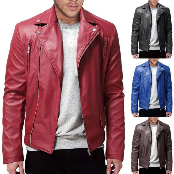 Jackets masculinos 2023 zíper oblíquo Casual Casual Leather Jacket Youth Fashion Suit de colarinho