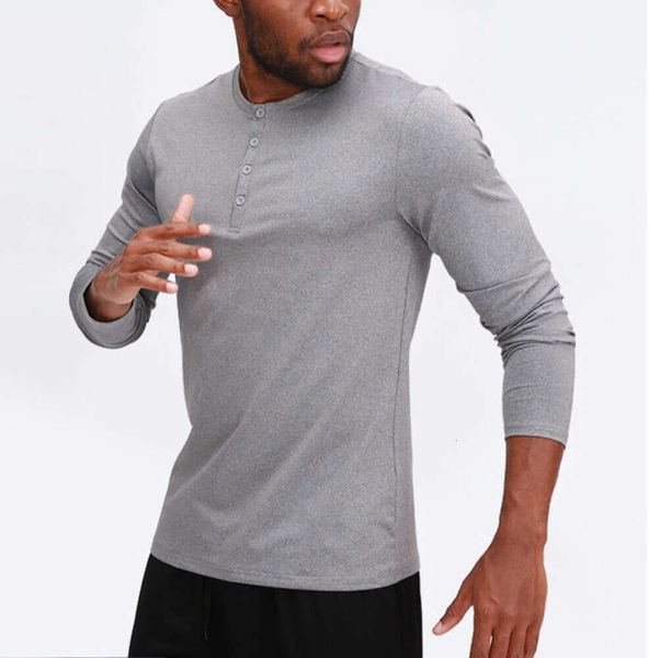 lu Uomo Yoga Outfit T-shirt sportiva a maniche lunghe Uomo Sport Style Colletto con bottoni Camicia Allenamento Fitness Abbigliamento Elastico Rapido Lo stesso modello per le celebrità di Internet6688