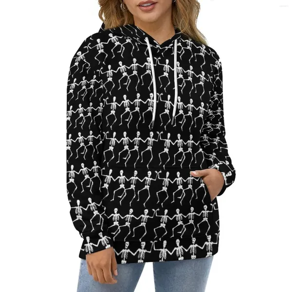 Felpe con cappuccio da donna Scheletro danzante Casual Halloween Divertente Felpa con cappuccio Coppia Manica lunga Design streetwear Abiti larghi oversize