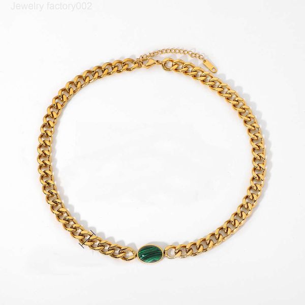 Collana girocollo con perline di malachite verde pietra occhio di tigre da donna hip-hop da uomo in acciaio inossidabile 18 carati con collegamento cubano grosso