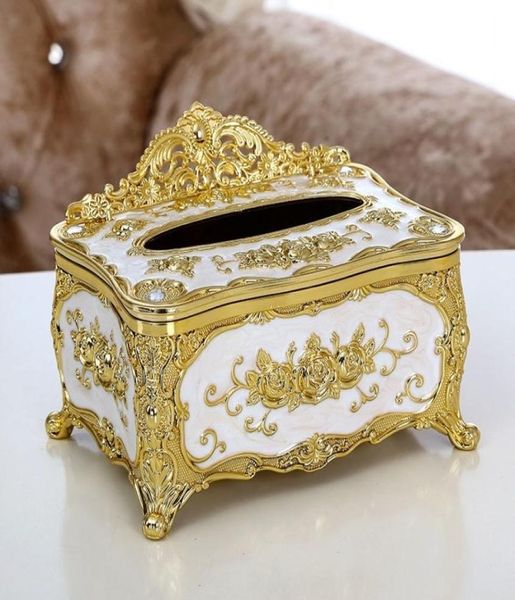 Элегантный золотой шикарный держатель для салфеток, украшение в европейском стиле, ретро-коробка, креативная бытовая водонепроницаемая коробка для салфеток Y2003282272871