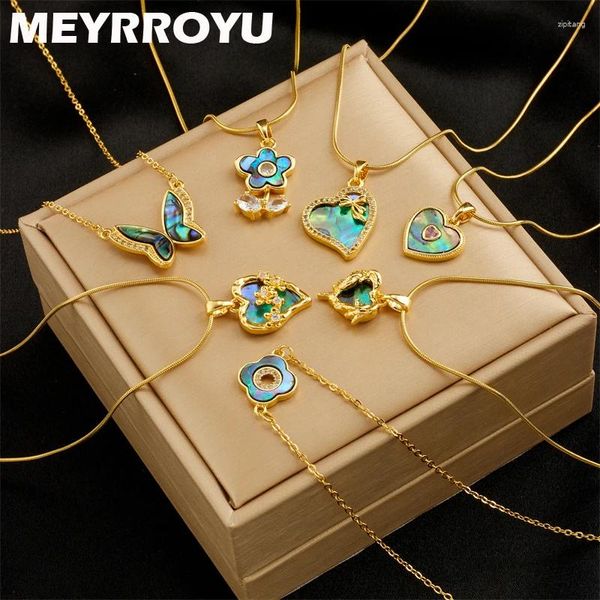 Colares Pingente Meyrroyu 316L Colar de Aço Inoxidável Coração Dourado Borboleta Flor Clavícula Acessórios para Mulheres Presentes Jóias Bijoux