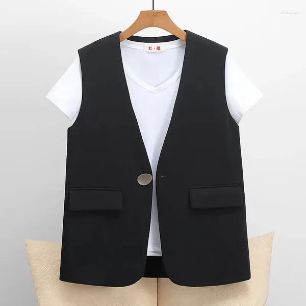 Gilets pour femmes Noir Beige Blazer Gilet Femmes Slim Court Femme Veste sans manches Bouton unique Gilet d'extérieur