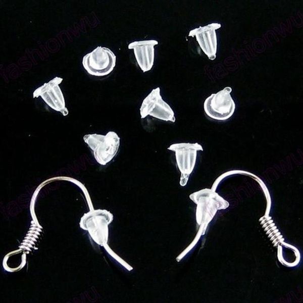 Vendi 2000 pezzi lotti utili orecchini in plastica trasparente bianca tappo posteriore 4mm orecchini fai da te accessori306c