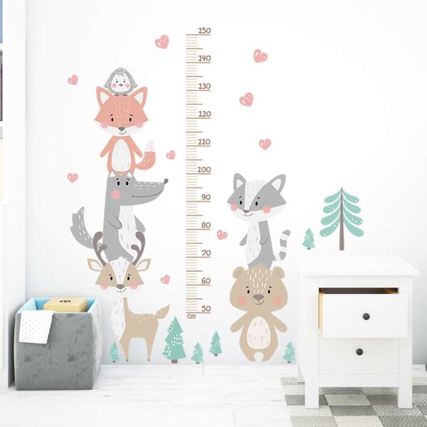 Cartoon Kurze Striche Tiere Messlatte Ruller Wandaufkleber Höhenmessung Kinderzimmer Wandtattoos für Wand Wohnkultur PVC