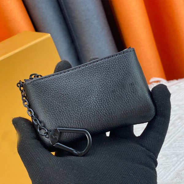 Schwarze Farbe Leder Geldbörse Kreditkarteninhaber Schlüsseltasche Designer Clutch Geldbörsen Damen Casual Designer Mini Geldbörse Herren Schlüsselanhänger Ring Münze