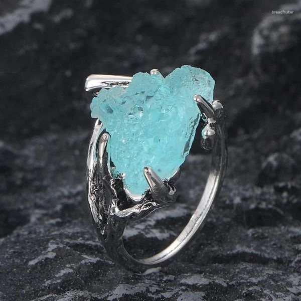 Anelli a grappolo Geometria di cristallo placcato argento fatto a mano retrò per anello femminile in pietra blu Fascino bohemien Gioielli da fidanzamento per matrimonio da donna