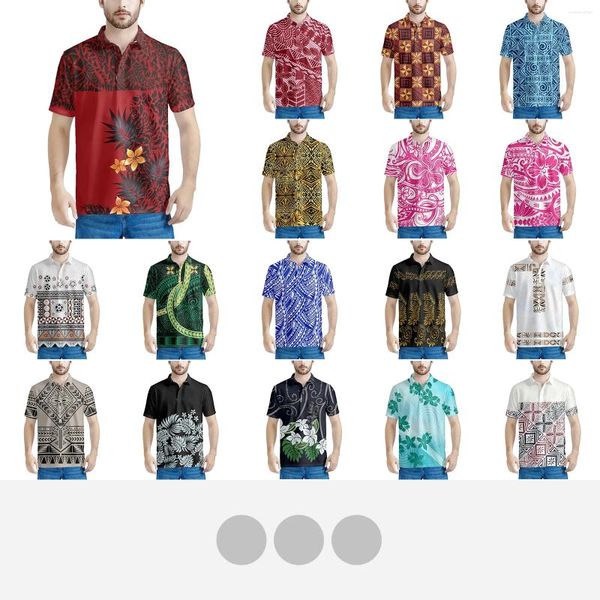 Polos masculinos polinésio tribal havaiano totem tatuagem havaí imprime respirável camisas polo masculino casual retalhos fino ajuste dos homens verão