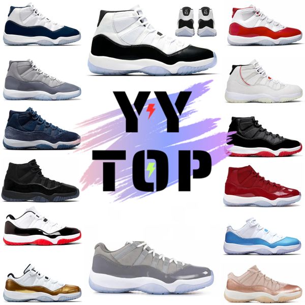 Neue Top-Qualität 11 11s High Jubilee Männer Basketballschuhe Schwarz Weiß Rot Cool Grey Sneakers Bred Sport Blue Space Jam Gym mit echten Carbonfaser-Schuhen